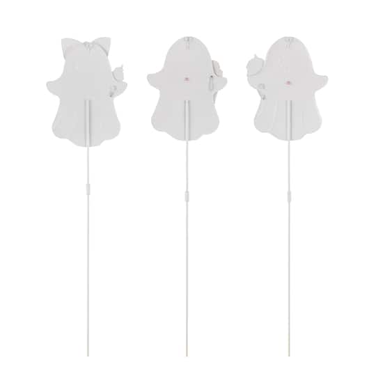 Glitzhome® 23.75" Halloween Metal Pink Ghosts Yard Stake, Set of 3